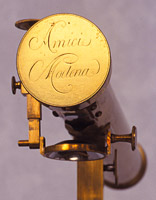 Signature Amici Modena on the catadioptric microscope’s mirror cover
