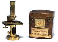 Amici’s pocket microscope and its case. Museum for the History of the University of Pavia